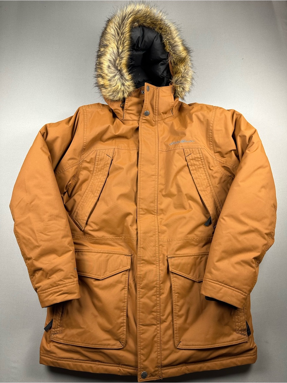 Eddie Bauer Superior Down Parka Coat w/ Faux Fur Trim Hood - Mens Large